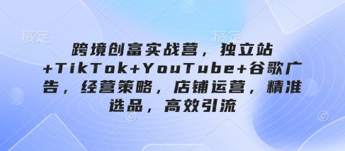 跨境创富实战营，独立站+TikTok+YouTube+谷歌广告，经营策略，店铺运营，精准选品，高效引流-Zv头条